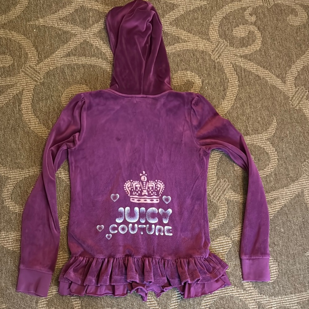 Juicy Couture Purple Velvet Hoodie with Crown Logo Girls size 14 Y2K 2010 style